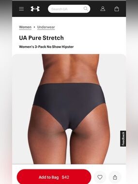NWOT Under Armour Black Women's No-Show Hipster Brief, Black, 6 pairs